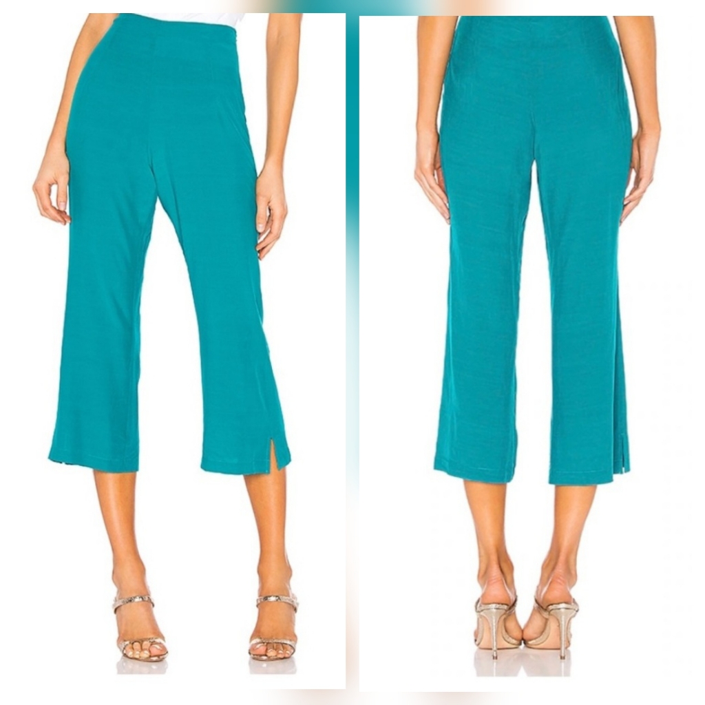 For Love & Lemons X Revolve Cropped Wide Leg Slouchy Silky Flowy Pant In Emerald